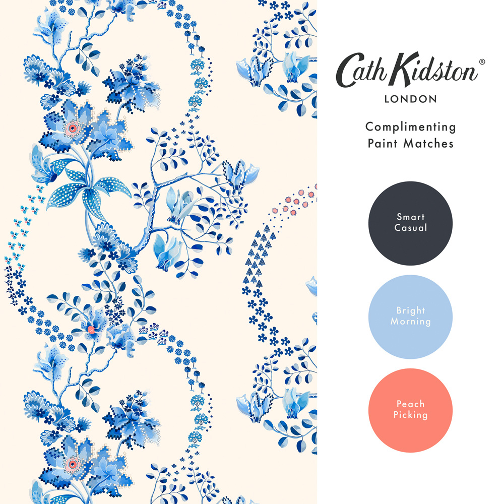 Cath Kidston Road Floral Blue and White Wallpaper Image 4