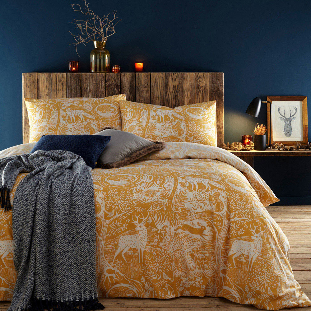 furn. Winter Woods Super King Size Ochre Animal Duvet Cover Set Image 6