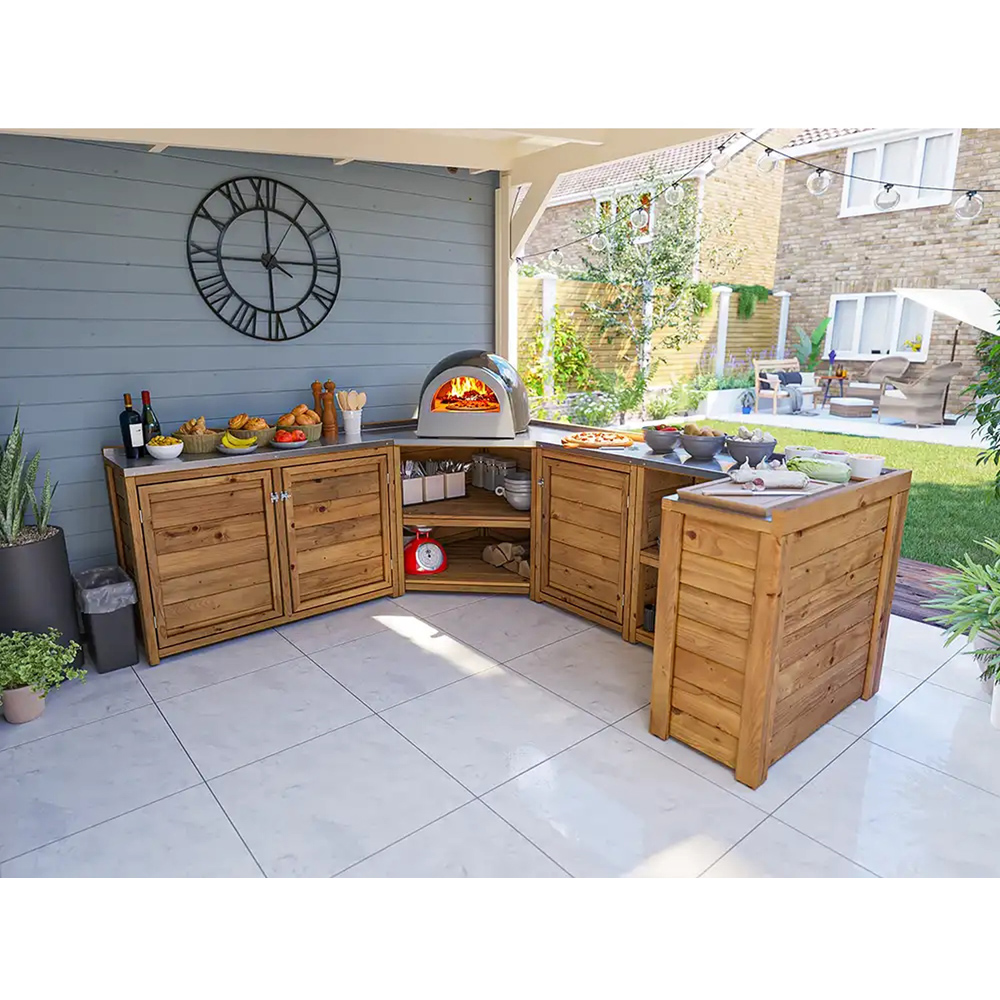 Dunster House 4 Door 4 Shelf Stainless Steel Countertop C-Configuration Garden Kitchen Unit Image 2