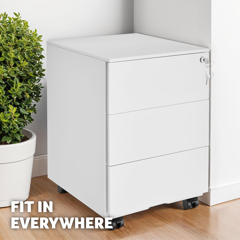 tectake Magna 3 Drawers White Lockable Chest of Drawers Image 8