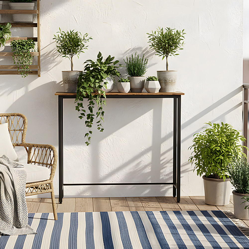 Living and Home Brown Wood Effect Narrow Console Table with Steel Frame Image 8