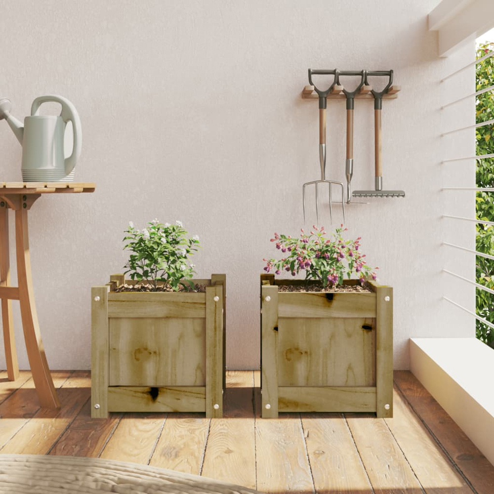 vidaXL Brown Impregnated Solid Pine Wood Garden Planter 31 x 31 x 31cm Image 2
