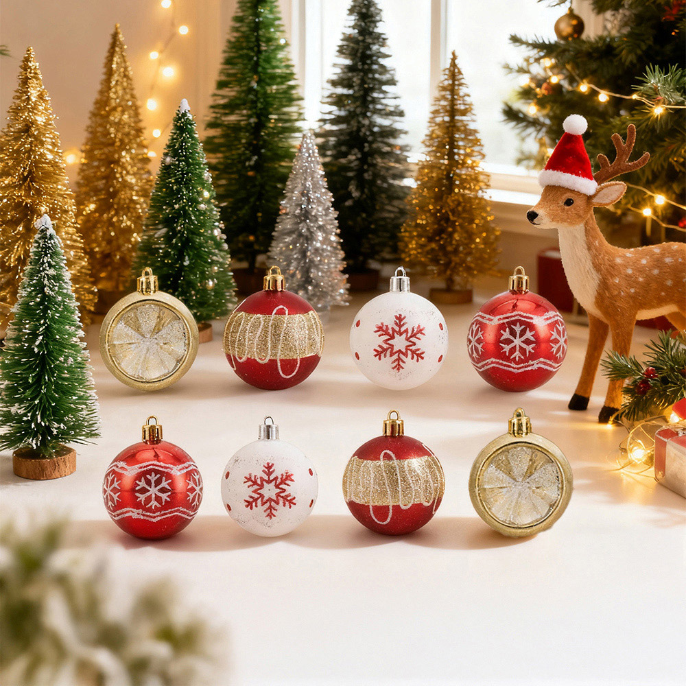 Living and Home 16 Piece Red White and Gold Christmas Bauble Set with Storage Box Image 2