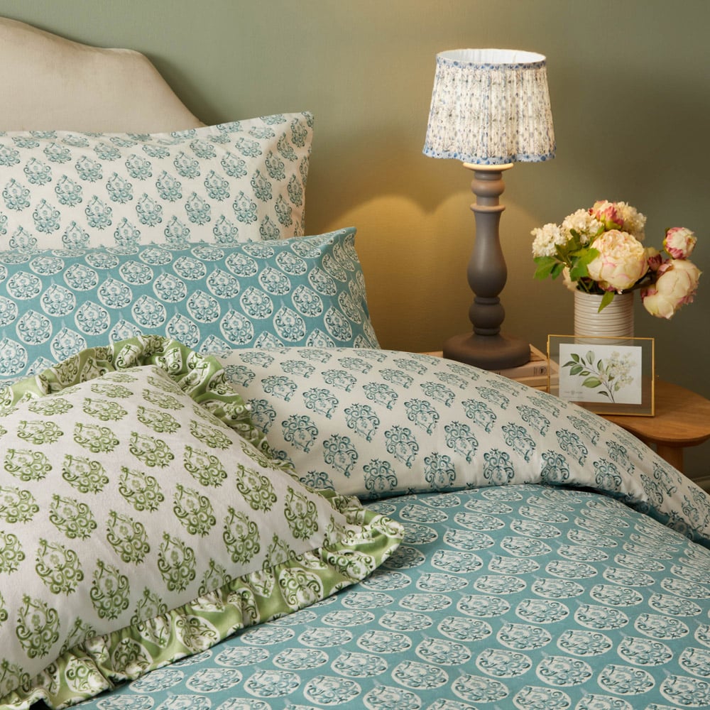 furn. Krissa King Size Blue Block Printed Duvet Set Image 2