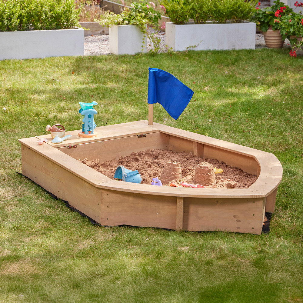 Liberty House Toys Kids Boat Sandpit with Seating and Cover Image 2