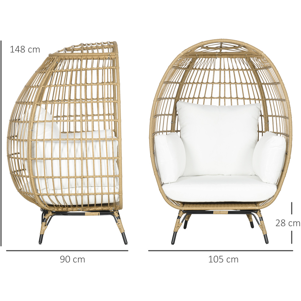 Outsunny Khaki Rattan Outdoor Egg Chair with Cushion Image 7