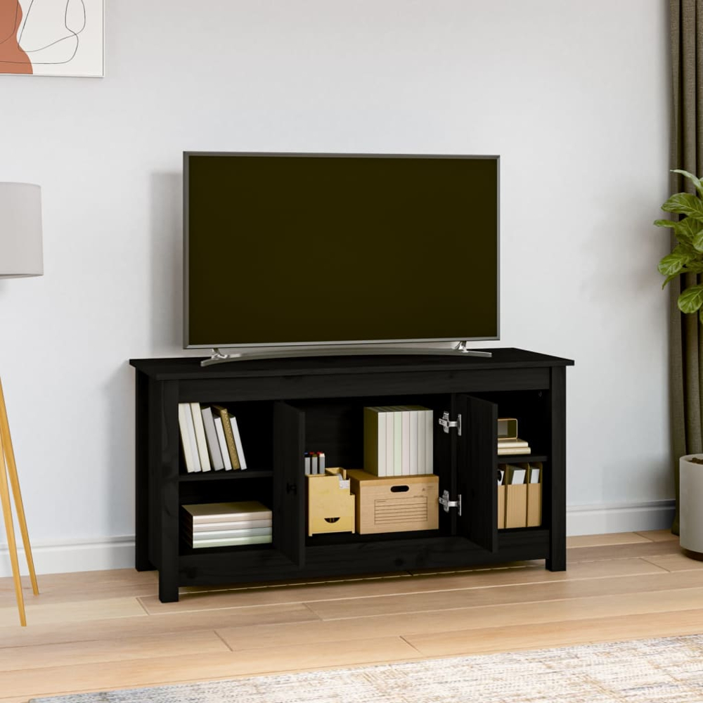vidaXL 2 Door 4 Shelf Black Solid Pine Wood TV Cabinet Image 8