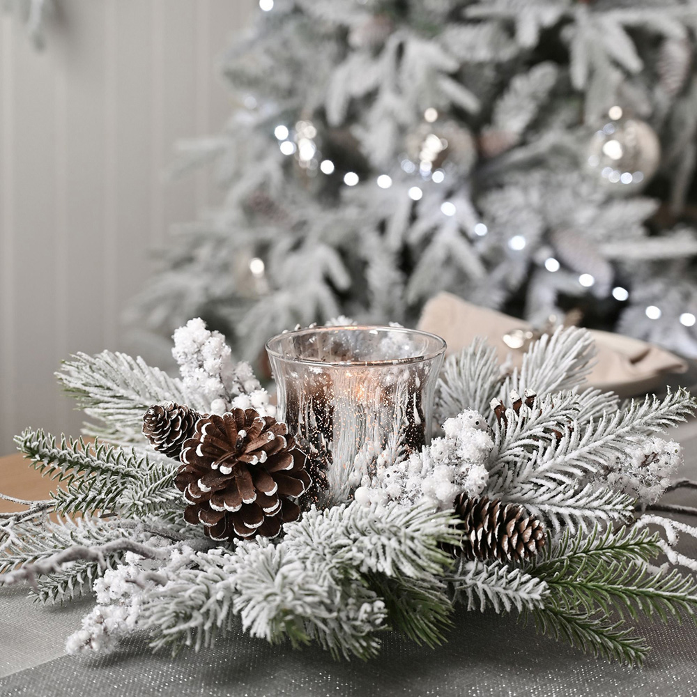 The Christmas Gift Co Snow Pinecone Candle Wreath Image 2