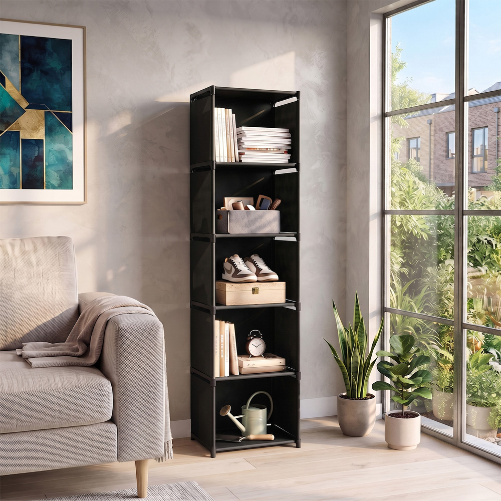 Living and Home 5-Tier Black Storage Shelf with Metal Frame Image 2