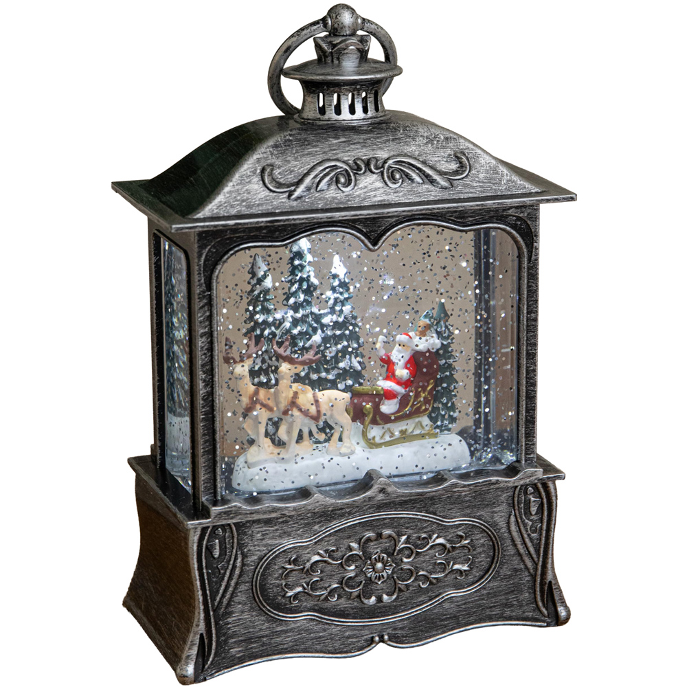 Samuel Alexander White LED Silver Santa Sleigh Christmas Water Spinner Lantern 22cm Image 1