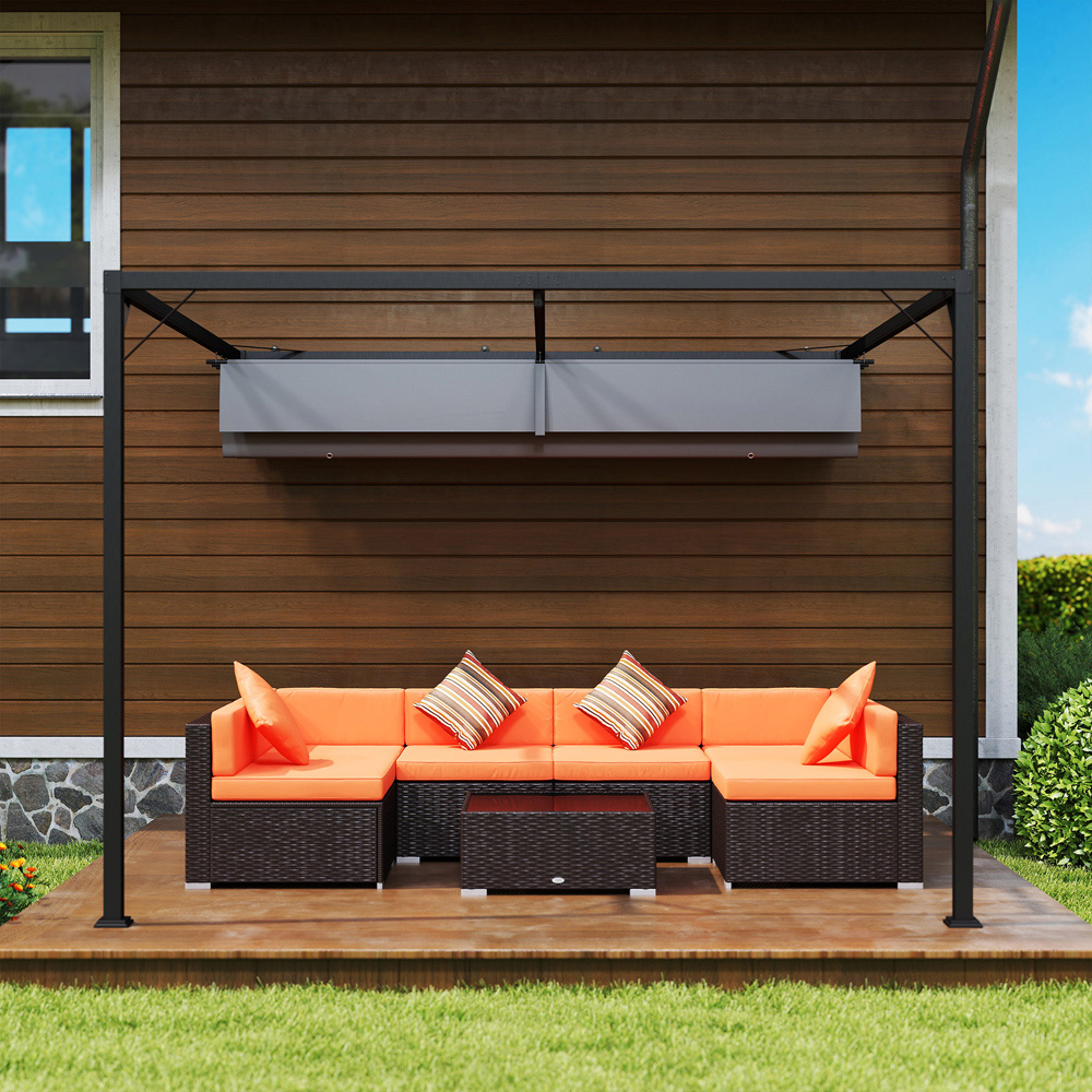 Outsunny 3 x 3m Grey Wall Mounted Pergola with Retractable Canopy Image 4