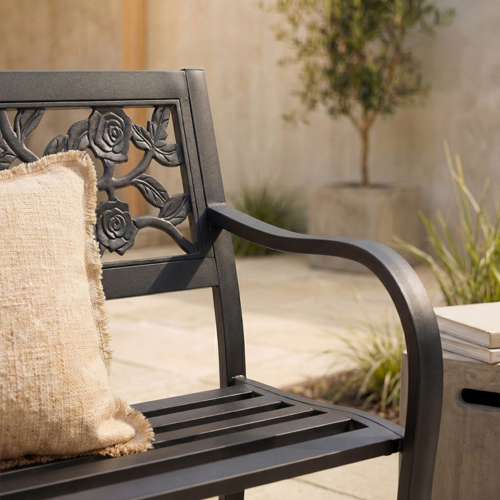 GARDEN VIDA 3 Seater Black Rose Style Steel Garden Bench Image 6