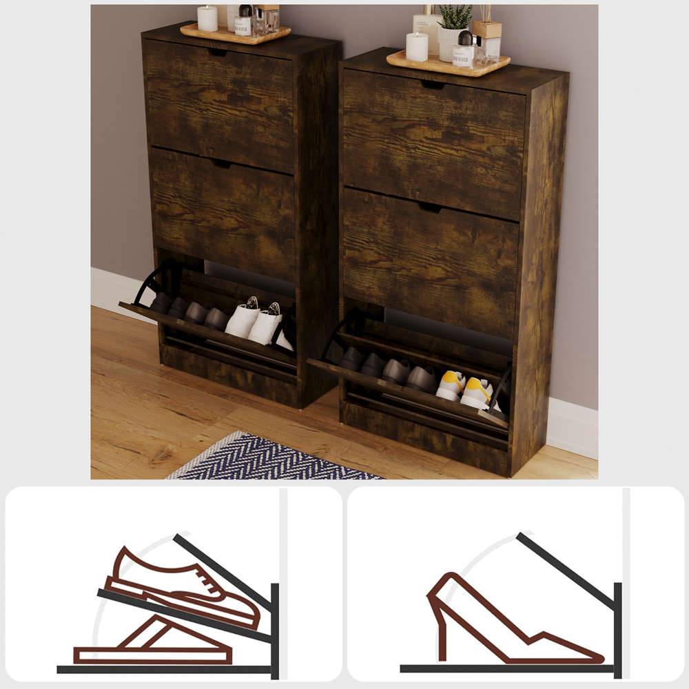 Vida Designs 3 Flip Down Drawer Dark Wood Shoe Cabinet Image 6