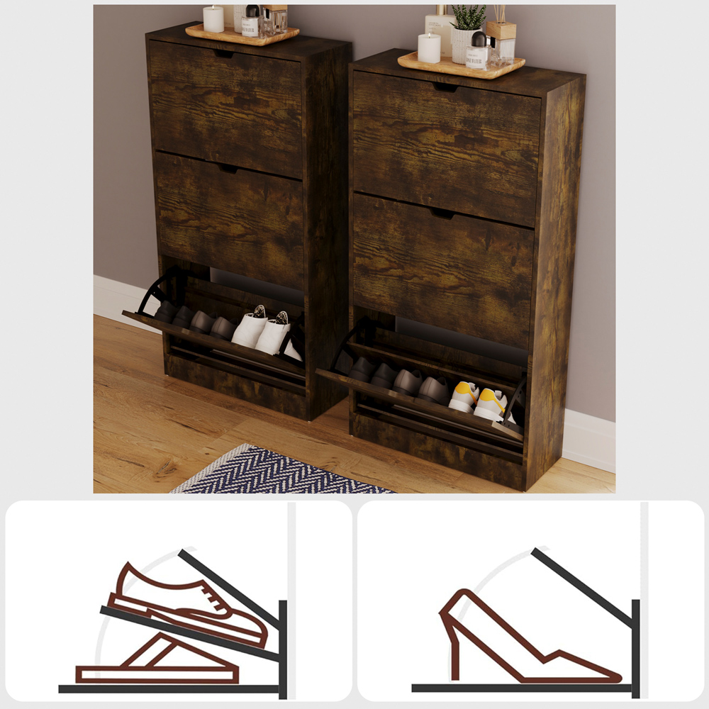 VIDA DESIGNS 3 Flip Down Drawer Dark Wood Shoe Cabinet Image 6