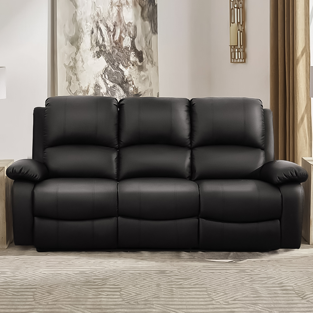 Brooklyn 3 Seater Black Bonded Leather Manual Recliner Sofa Image 1
