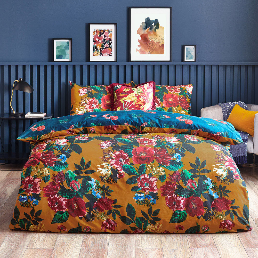 furn. Nadya Single Amber Floral Duvet Cover Set Image 6