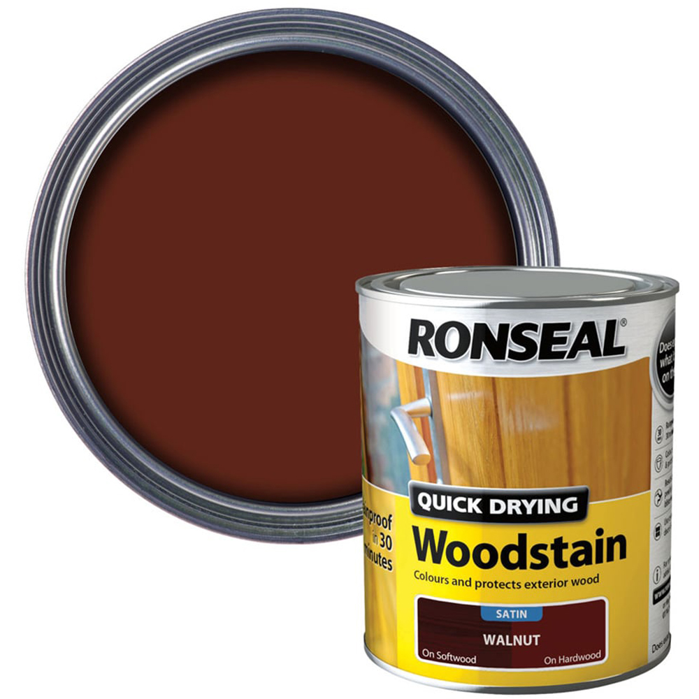 Ronseal Quick Drying Walnut Satin Woodstain 750ml Image 1