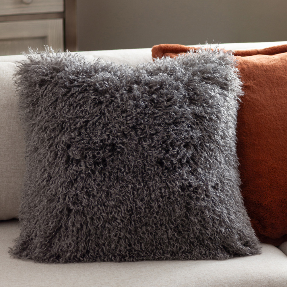 Furn Rowan Grey Faux Fur Reversible Cushion 50 x 50cm Image 2