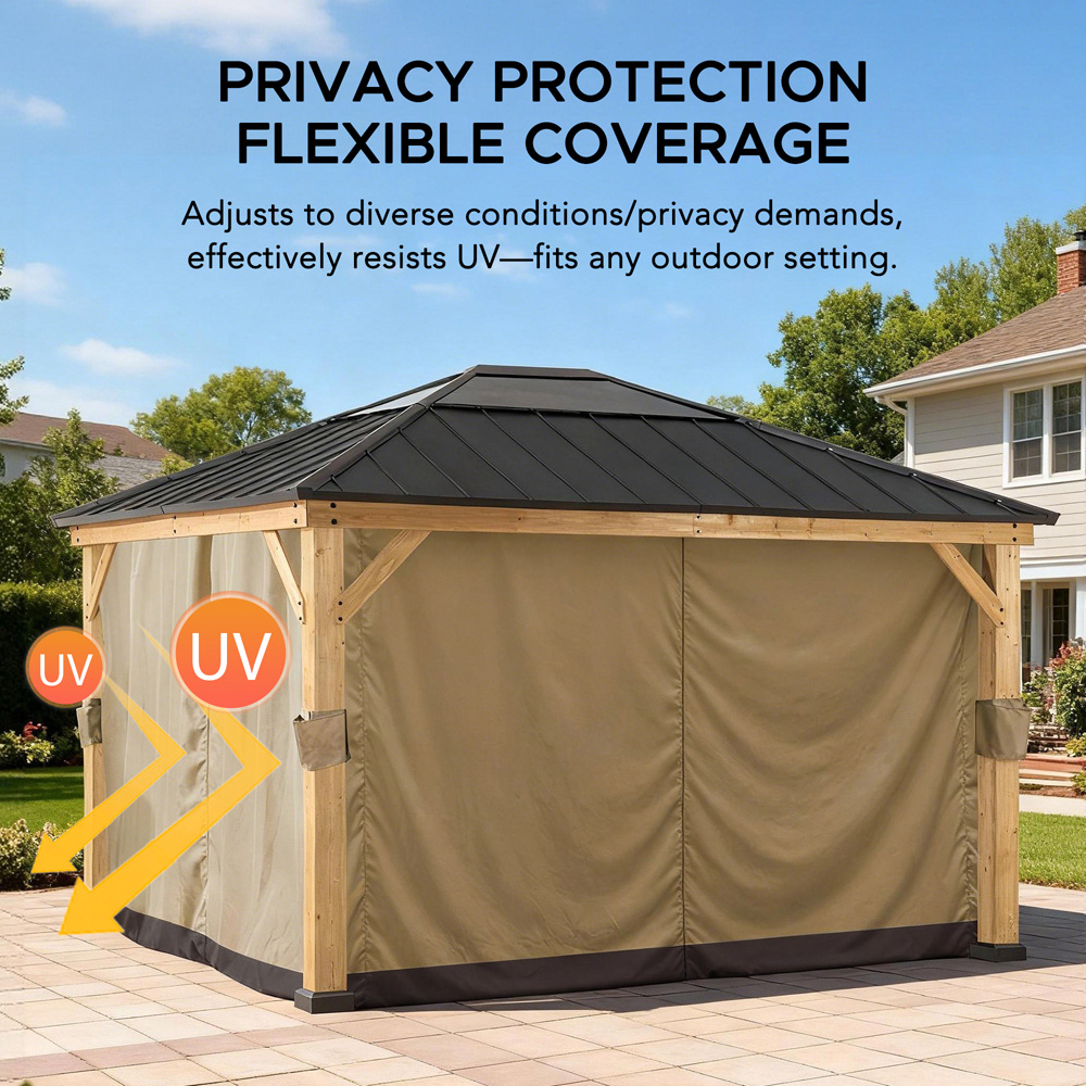 Sunjoy 3.9 x 4.5m Khaki Accessory Curtain for Cedar Wood Gazebo (Gazebo Not Include) Image 4