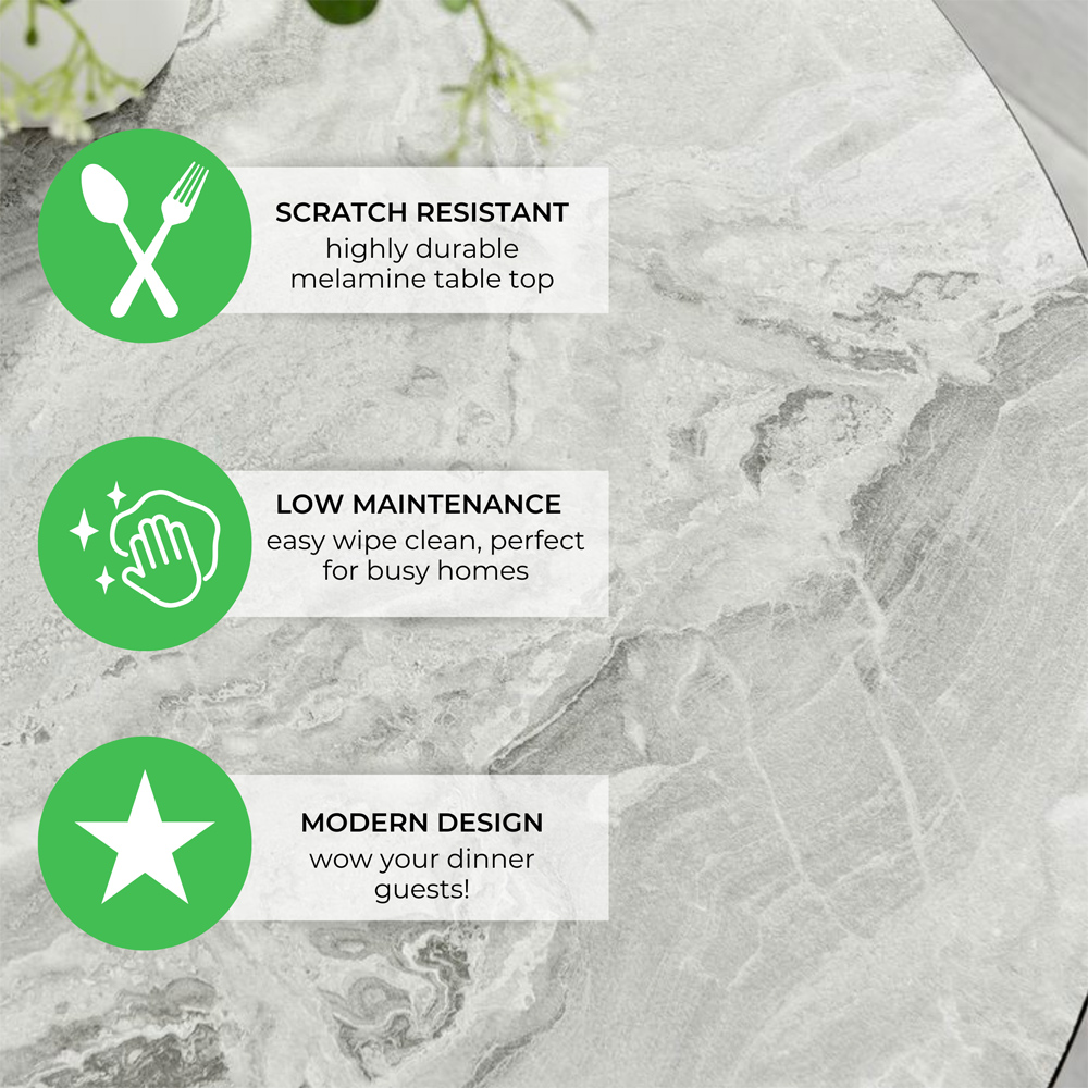 Furniturebox Elissa Cesano Marble Effect 2 Seater Round Dining Set White Cream and Chrome Image 9