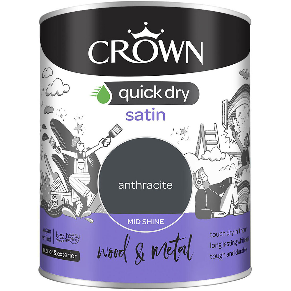 Crown Quick Dry Anthracite Satin Wood and Metal Paint 750ml Image 2