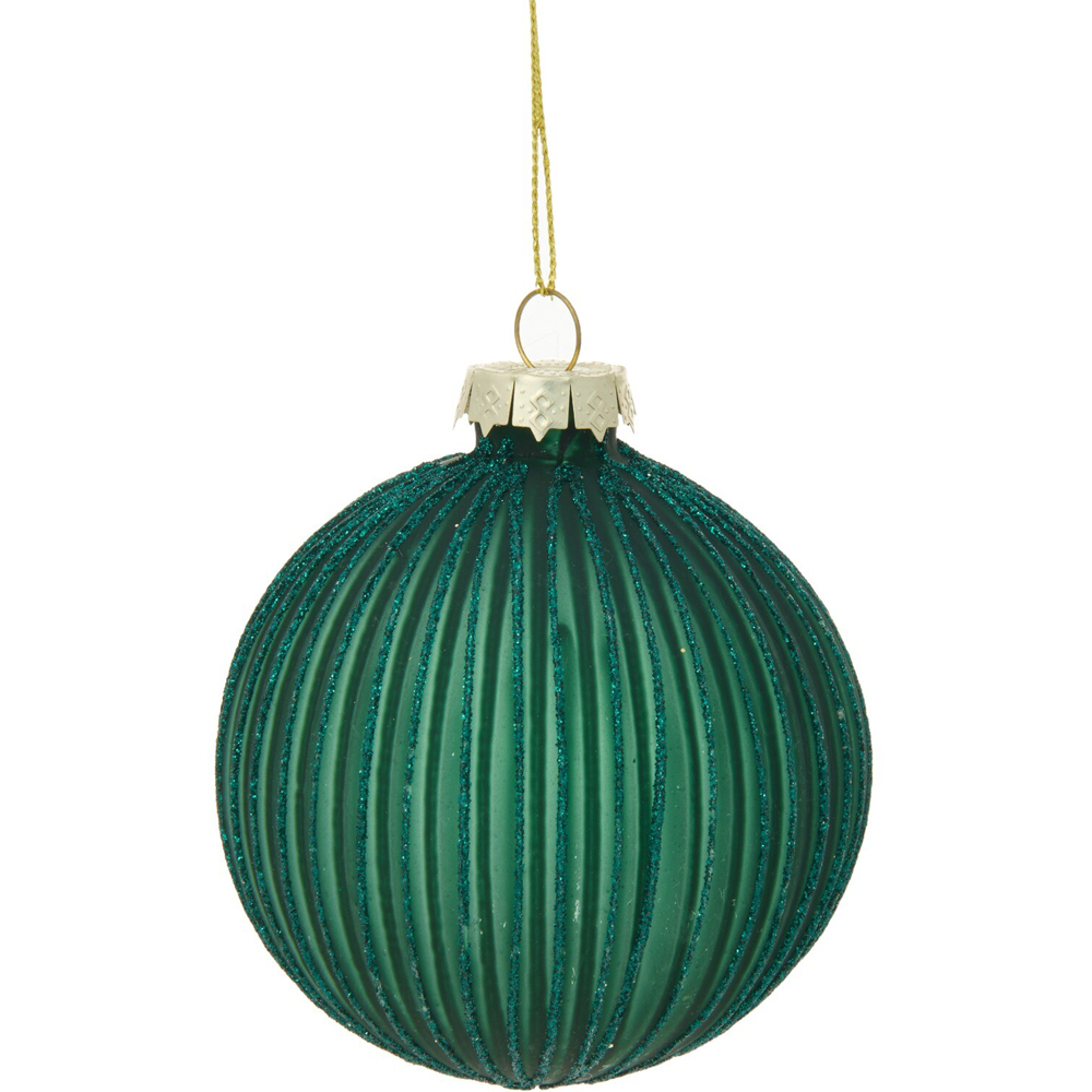 Emerald Green Glittered Ridged Bauble - Green Image 4