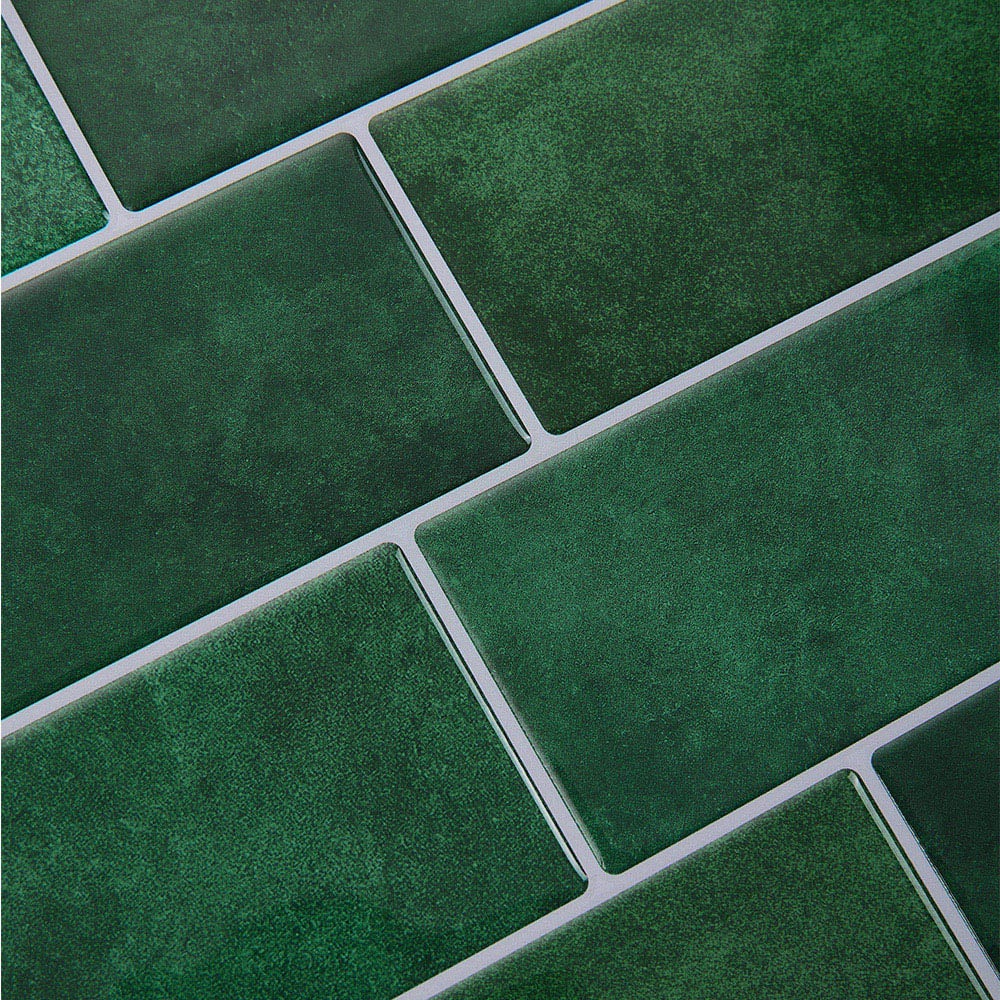 Living and Home Brick Effect Dark Green Rectangle Self Adhesive Wall Sticker 10 Pack Image 5