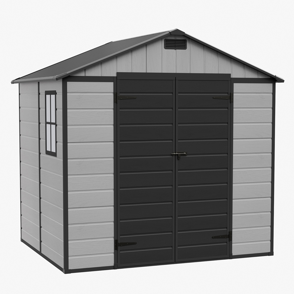 Living and Home 8 x 6ft Smokey Grey and Black Wood Grain Plastic Apex Storage Shed Image 2