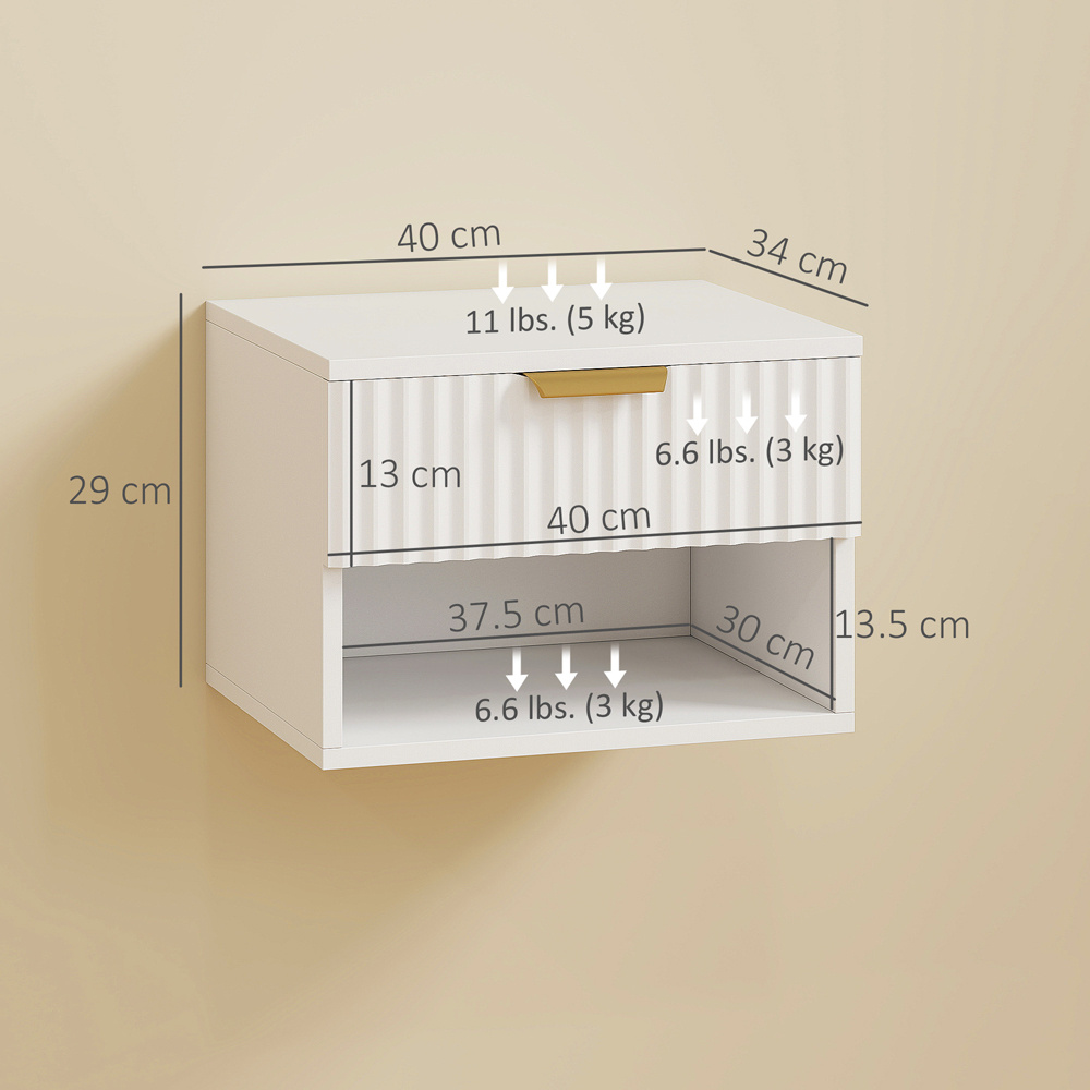 Portland Single Drawer Single Shelf White Fluted Floating Nightstand Set of 2 Image 9