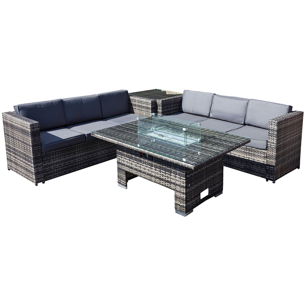 Oseasons Malta 6 Seater Grey Walnut Rattan Rising Firepit Corner Sofa Set Image 3