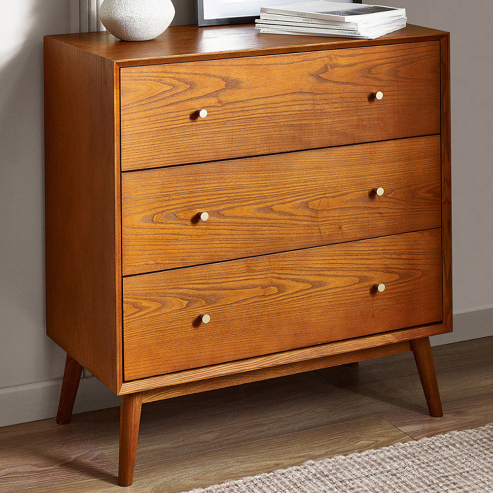 Julian Bowen Lowry 3 Drawer Cherry Ash Wood Chest of Drawers Image 1