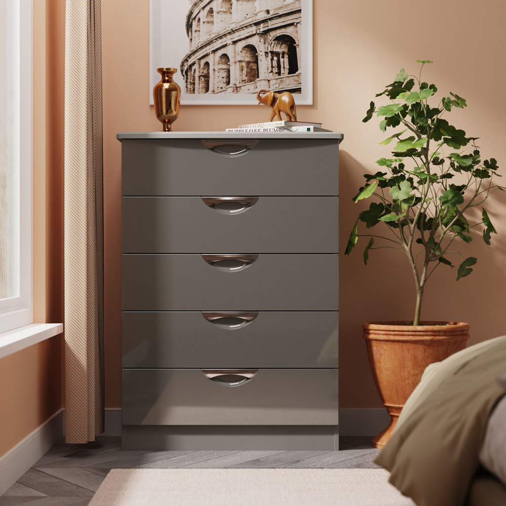 Crowndale Camden 5 Drawer Grey Gloss and Dusk Grey Chest of Drawers Ready Assembled Image 7