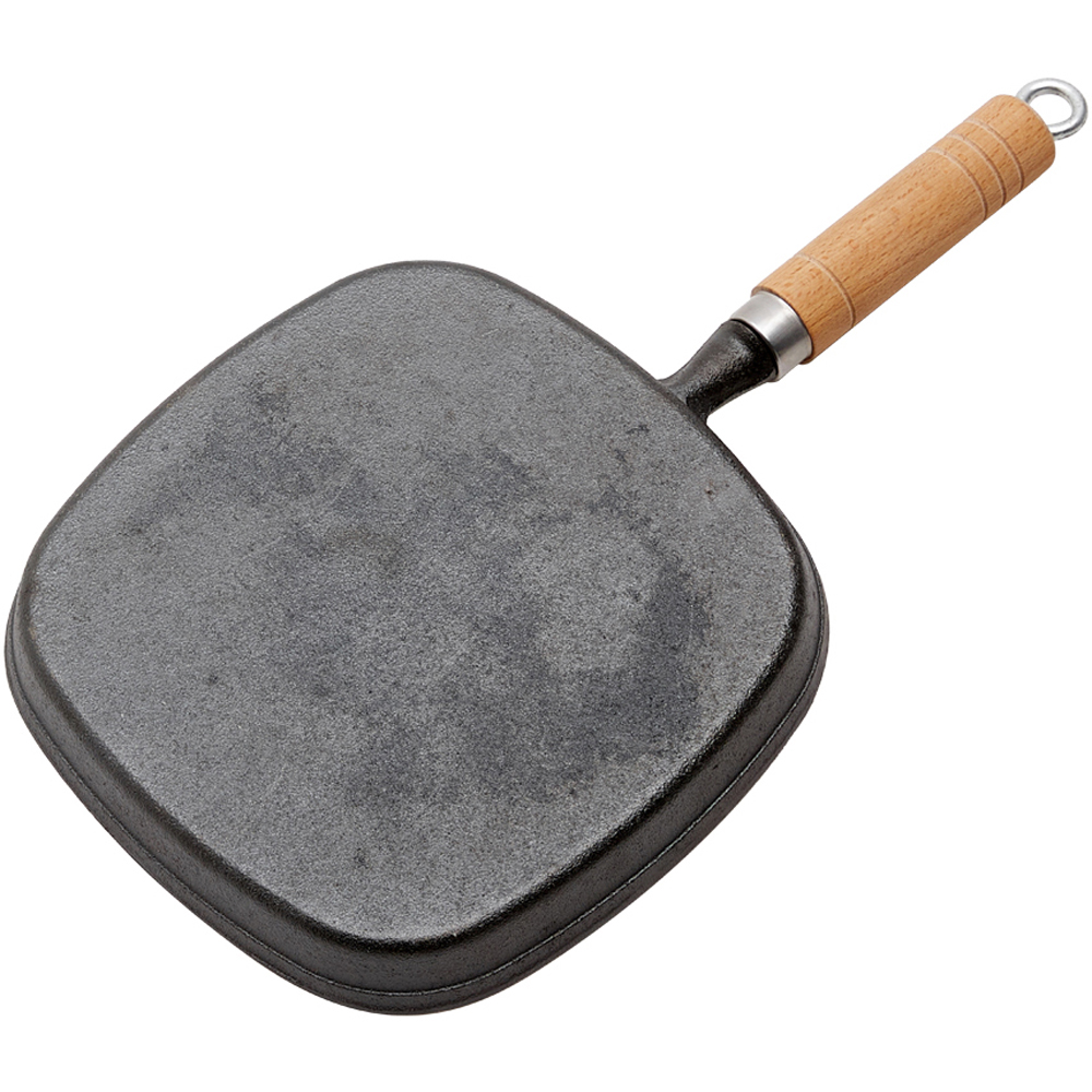 Living and Home 22cm Pre Seasoned Square Cast Iron Grill Pan with Wooden Handle Image 4