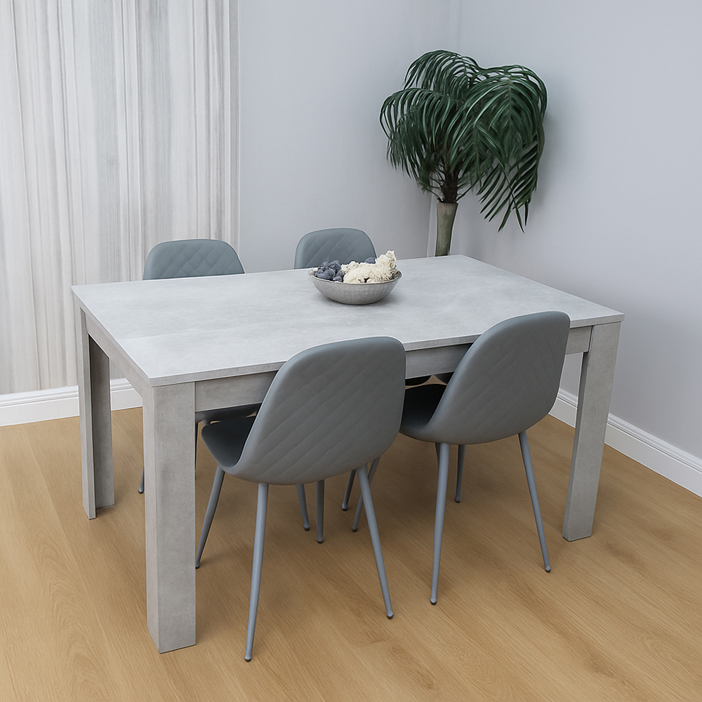 Kosy Koala 4 Seater Faux Leather Rectangular Dining Set Stone Grey Effect and Grey Image 7