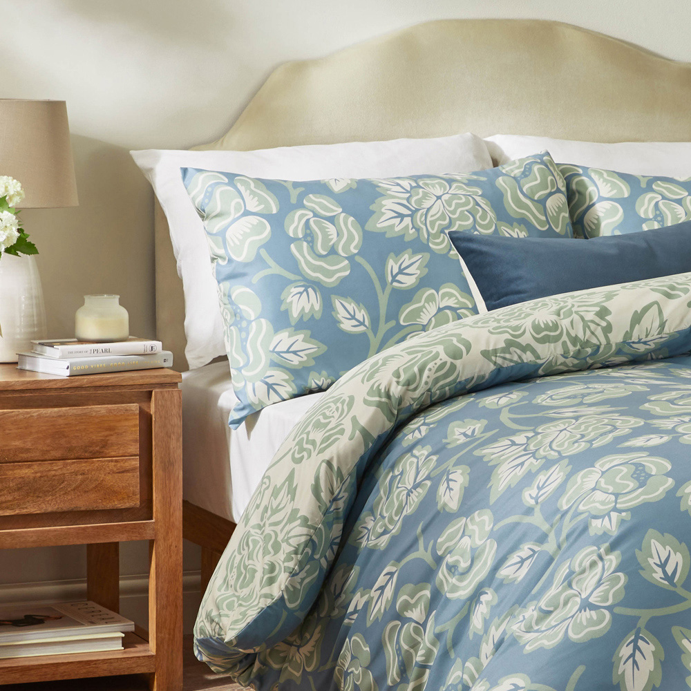 Duvet Day Camellia King Size Blue Floral Printed Duvet Set Image 3