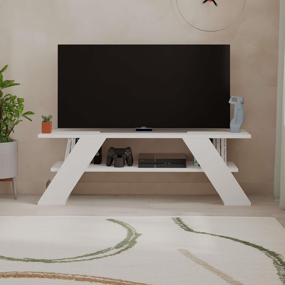 Decortie Farfalla Single Shelf White Modern TV Unit Image 3