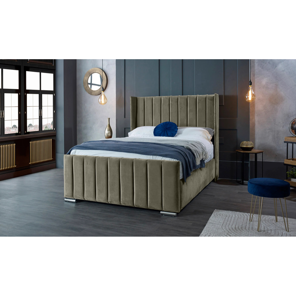 Eleganza Home Meriso Super King Size Grey Plush Velvet Bed Frame with Winged Headboard Image 2