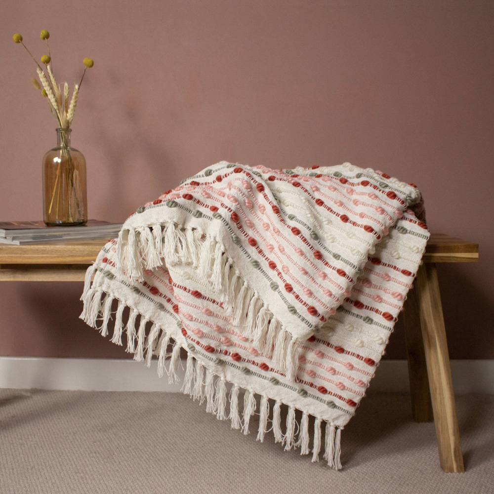 furn. Dhadit Blush Pink Stripe Throw 130 x 150cm Image 2