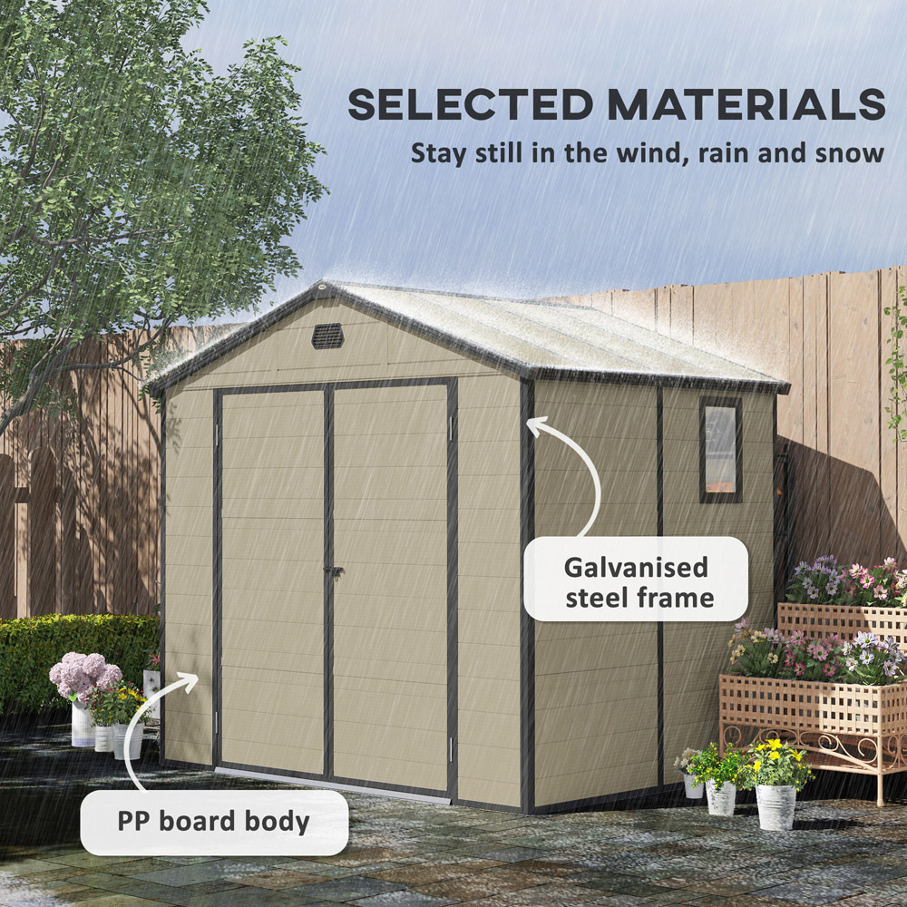 Outsunny 8 x 6ft Cream White Garden Shed Storage with Foundation Kit Image 4