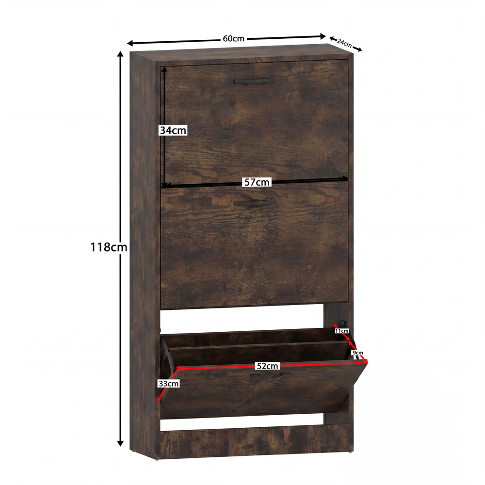 VIDA DESIGNS 3 Drawer Dark Wood Shoe Cabinet Image 9