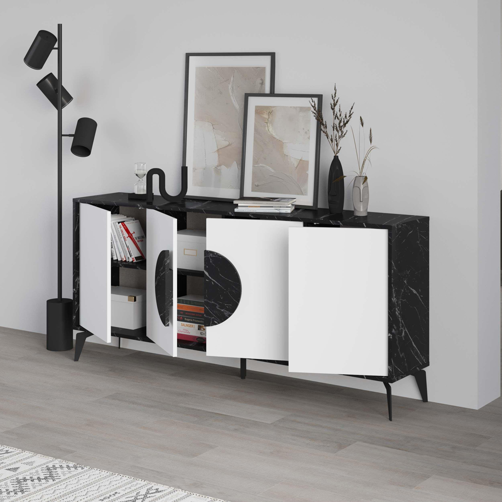 Decortie Gora 4 Door Black and White Marble Effect Sideboard Image 4