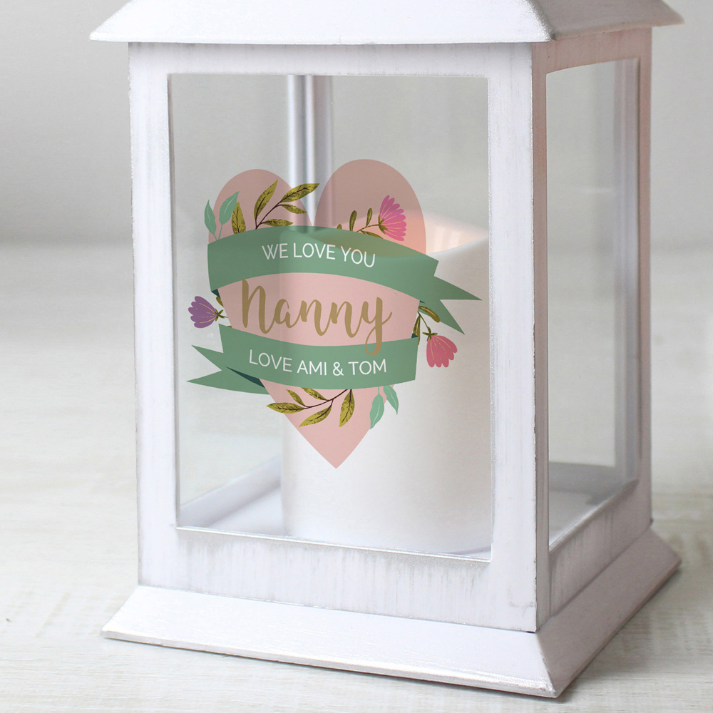 Personalised Memento Personalised Floral Heart Mother's Day White Lantern Image 3