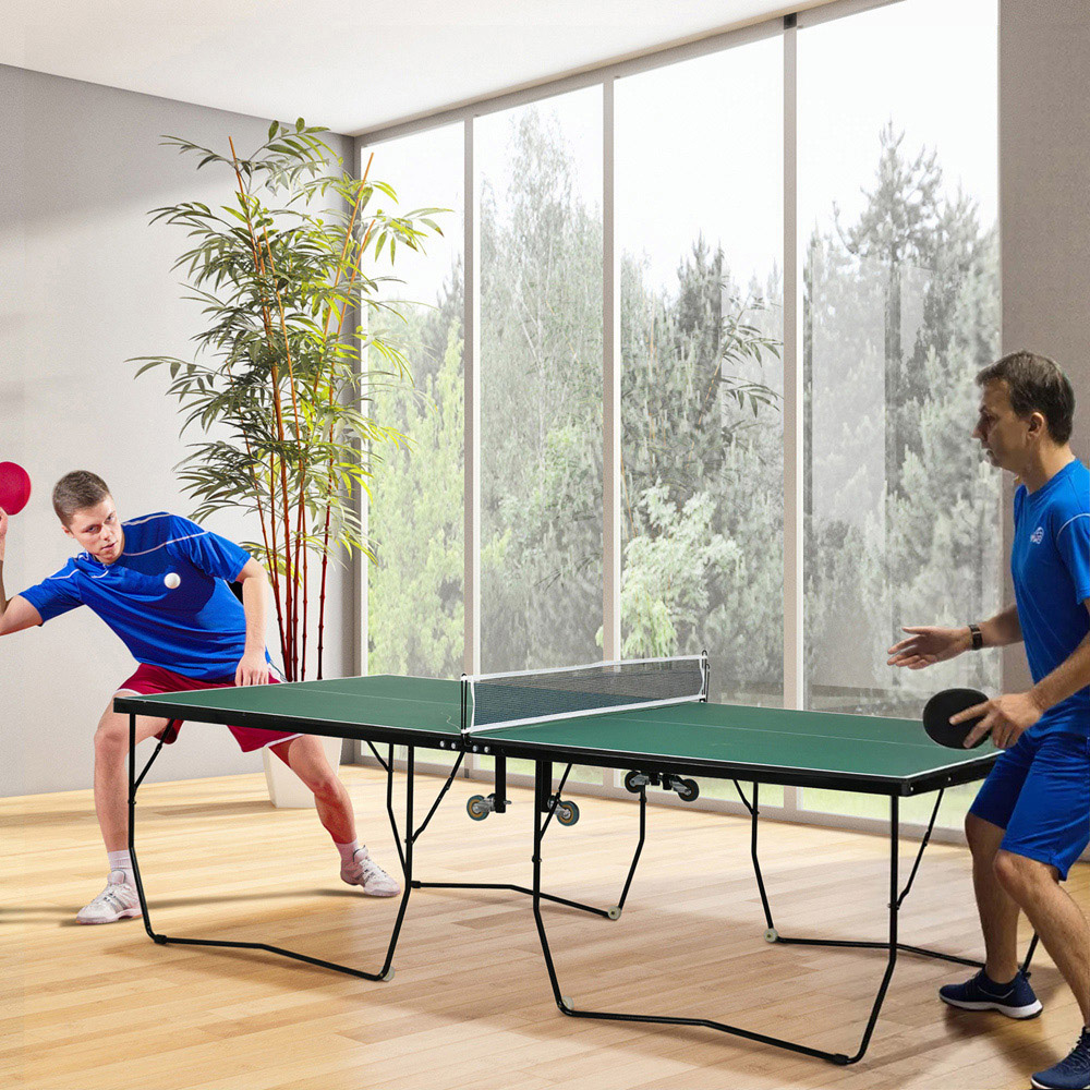 SPORTNOW Green Foldable Indoor Tennis Table Set with 8 Wheels Image 4