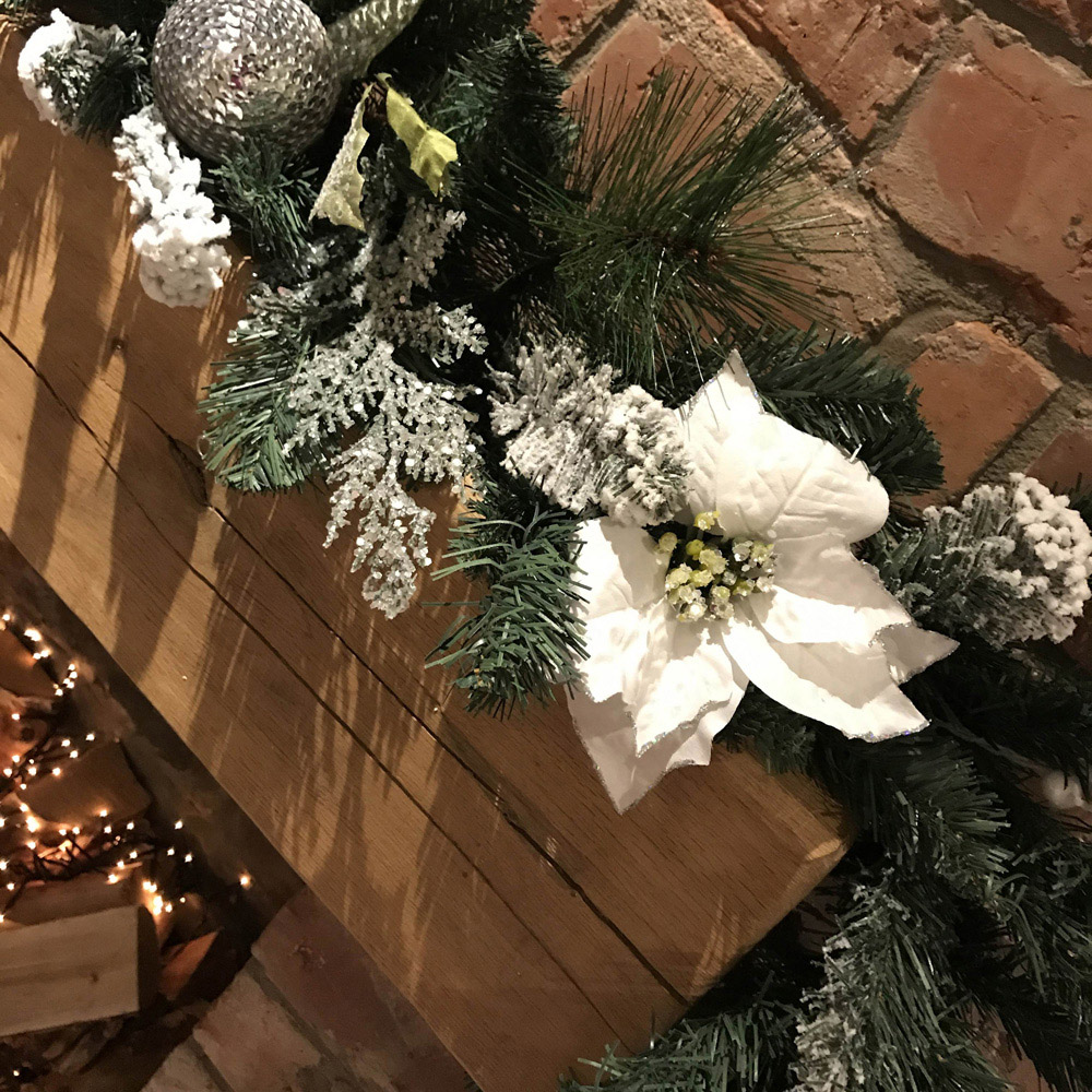 Samuel Alexander Snow Flocked Christmas Garland with Poinsettia and Bauble 180cm Image 4