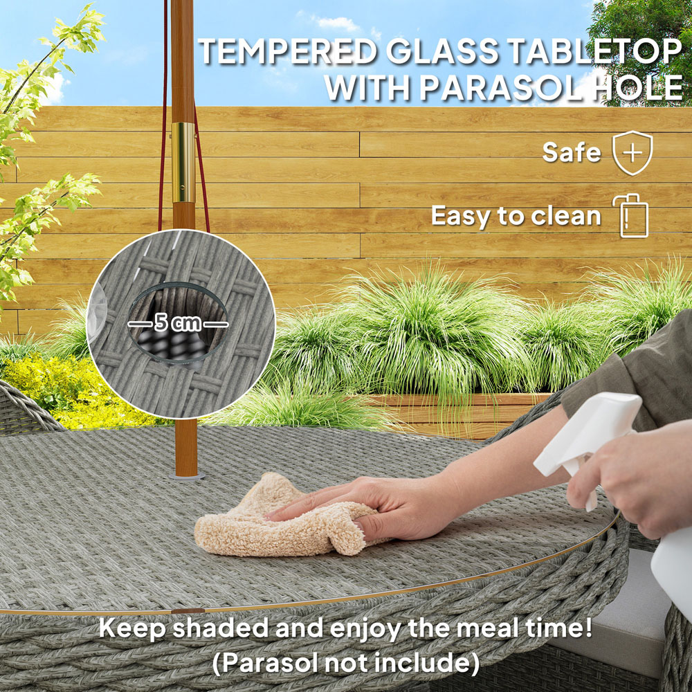 Outsunny 4 Seater Grey Rattan Garden Dining Set with Cushions and Umbrella Hole Image 8