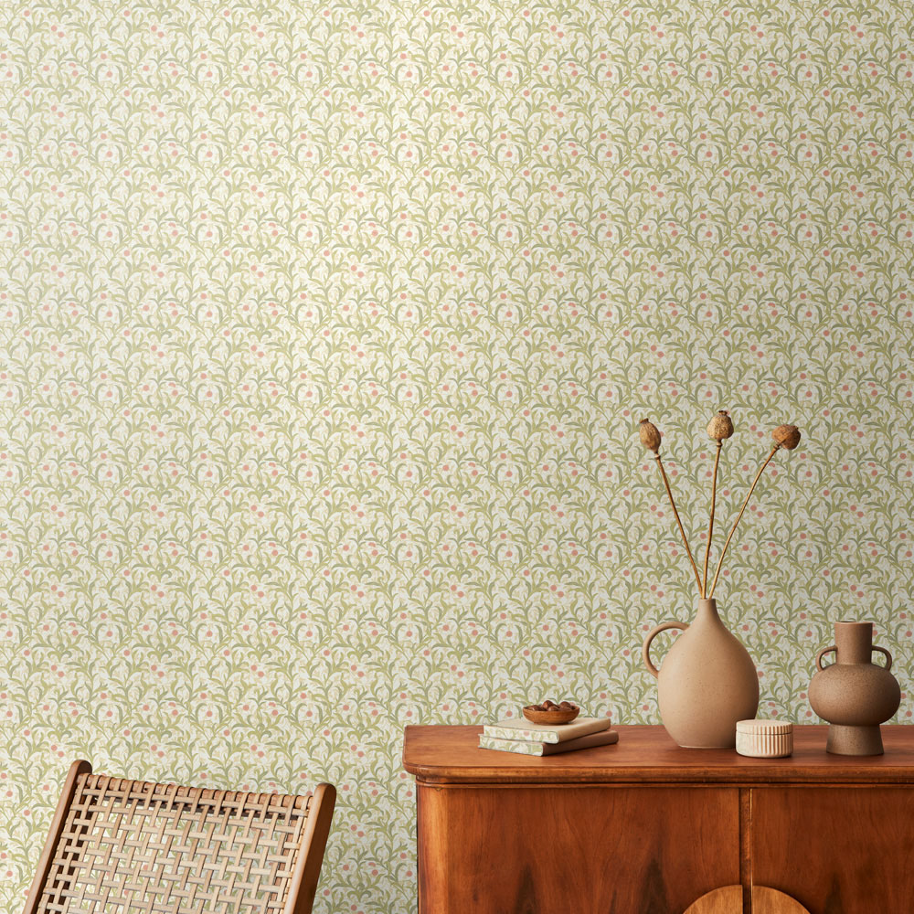 Hoopla Walls Elegance Floral Trail Sage and Coral Wallpaper Image 2