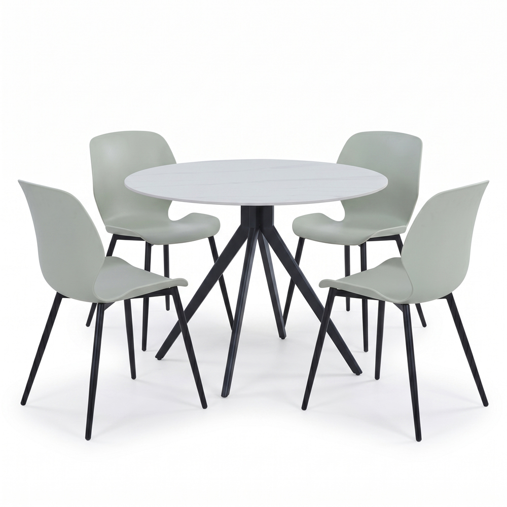 Core Products Aspen Carnaby 4 Seater Sintered Stone Plastic Round Dining Set Sage Green Image 2