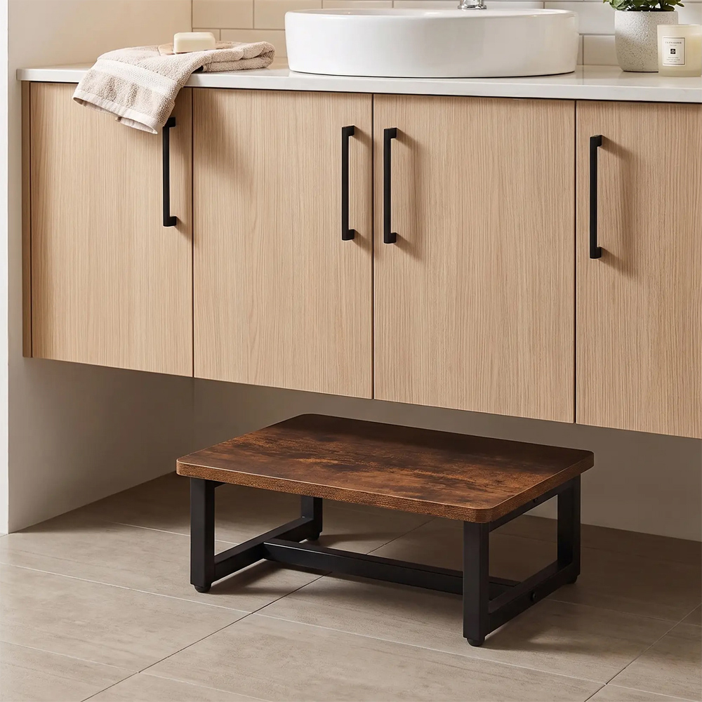 Living and Home Brown and Black Rustic Wood Grain Step Stool Image 7