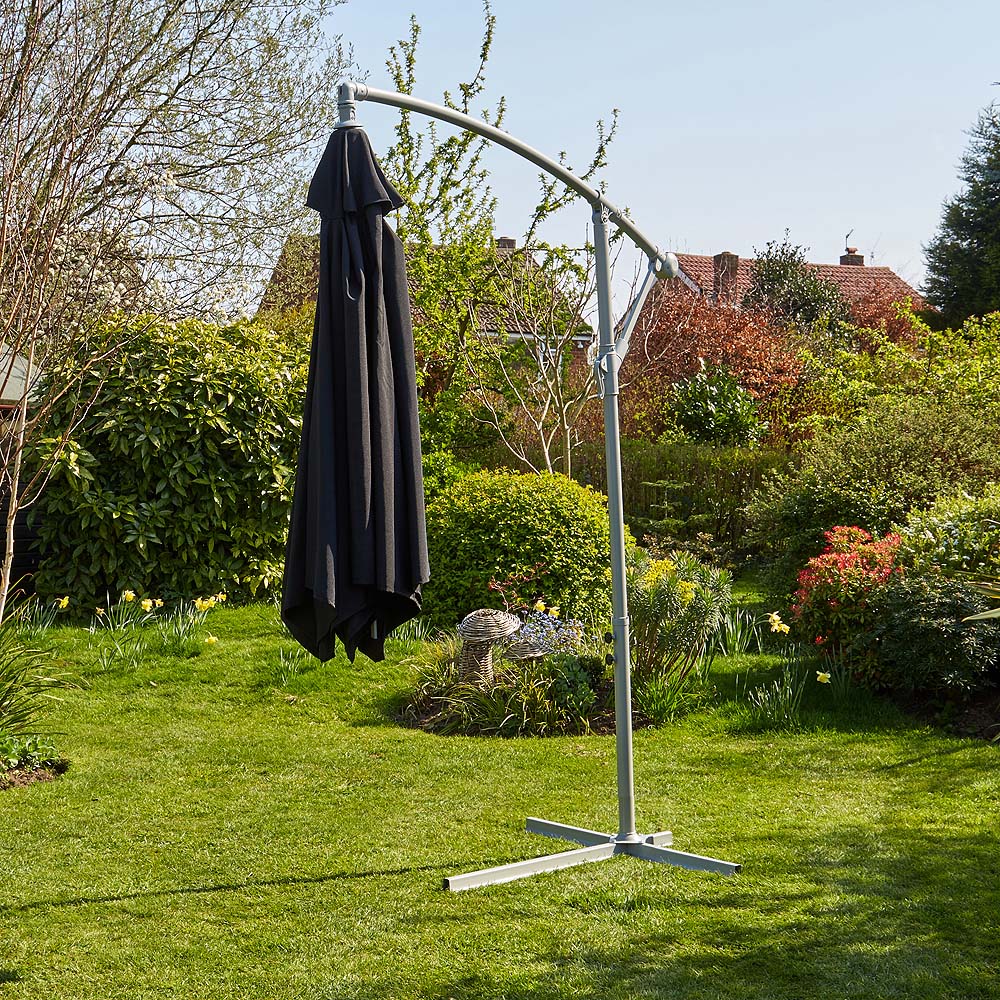 Home Source Gozo Black Overhanging Cantilever Crank Parasol Image 3