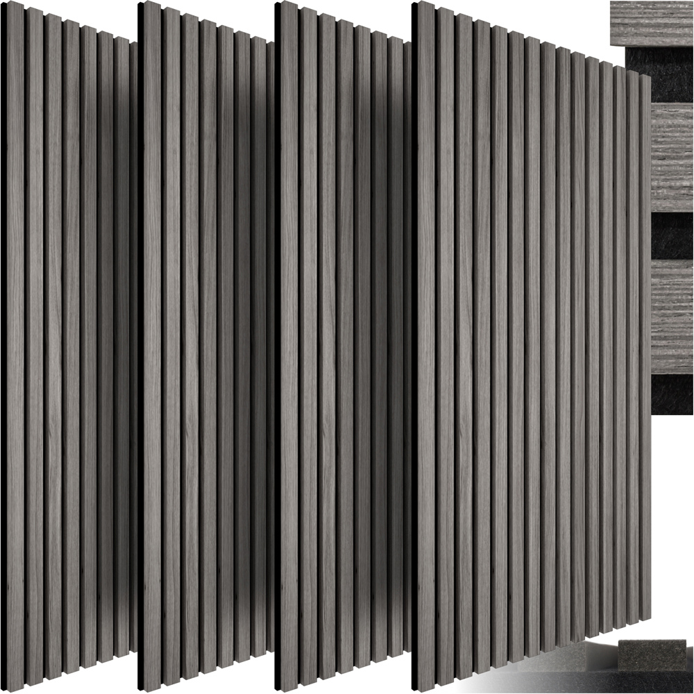 tectake Light Grey Oak Wood Effect Acoustic Wall Panel 4 Pack Image 3